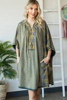 MIX MEDIA PLAID DETAIL OVERSIZED TUNIC TOP