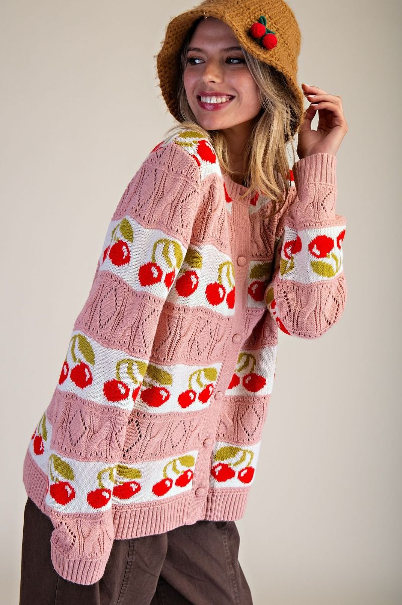 Cherry Stripe Knit Cardigan