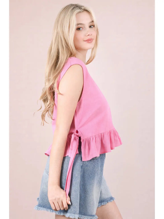 Side-Tie Peplum Ruffle Tank