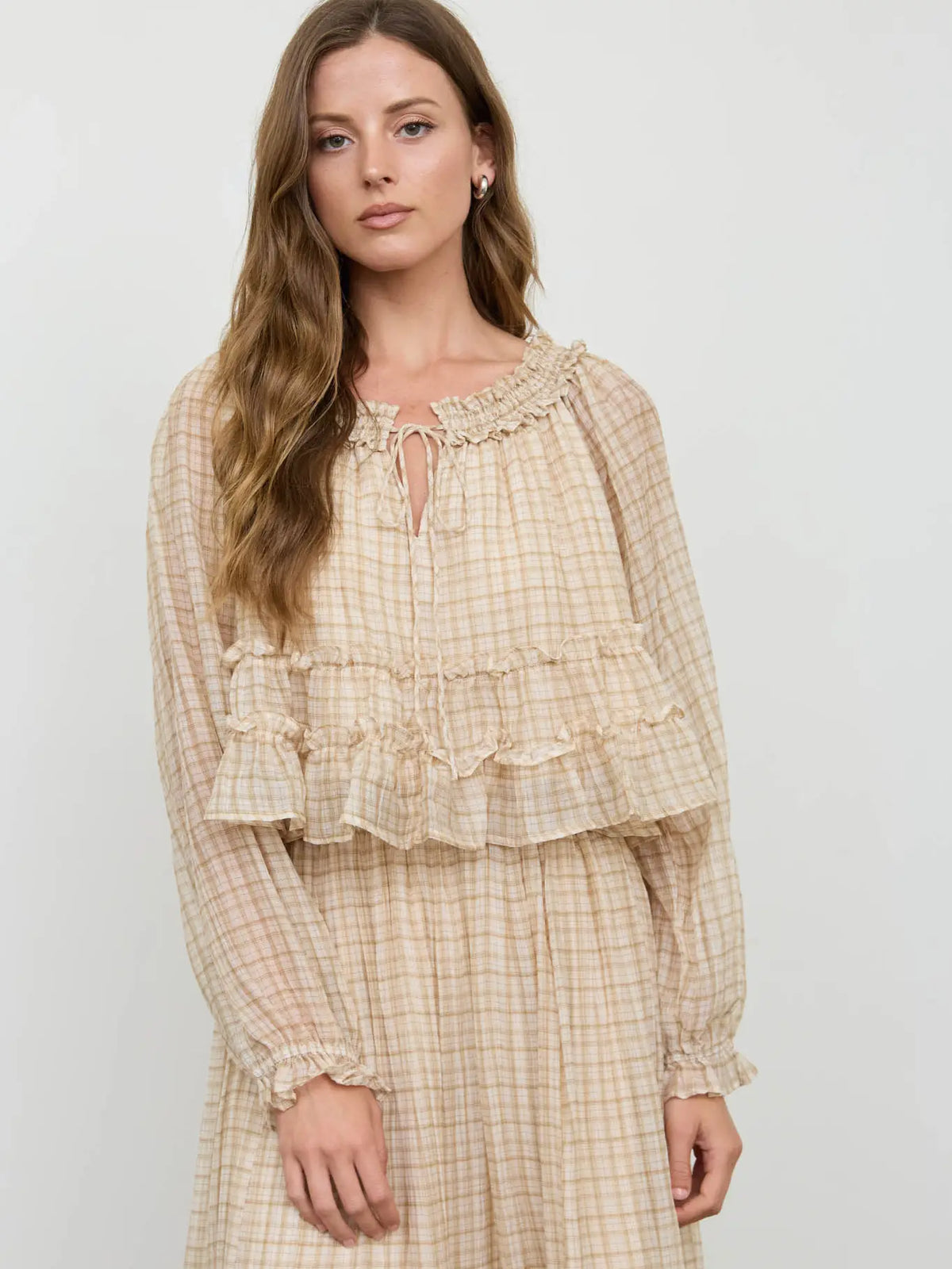 Plaid Off-Shoulder Ruffled Maxi Dress