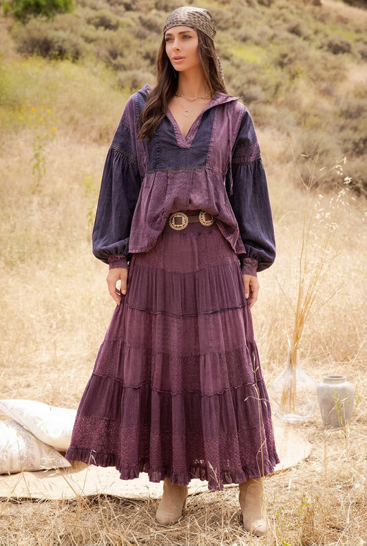 Plum Wanderlust Patchwork Top & Maxi Skirt Set