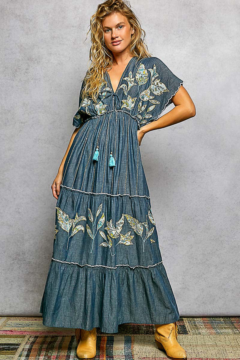BOUGIE V-NECK BLUE DRESS