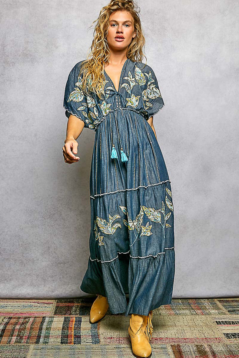 BOUGIE V-NECK BLUE DRESS