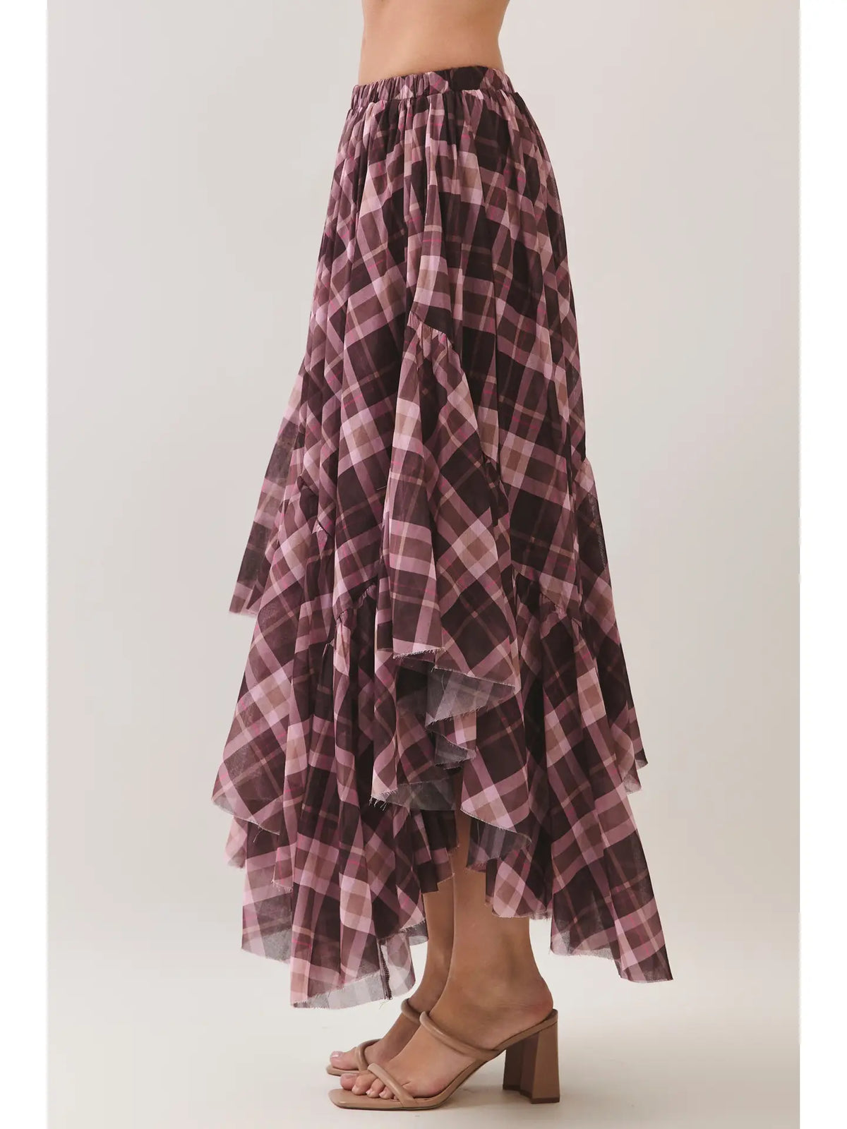 Plum Plaid Layered Maxi Skirt