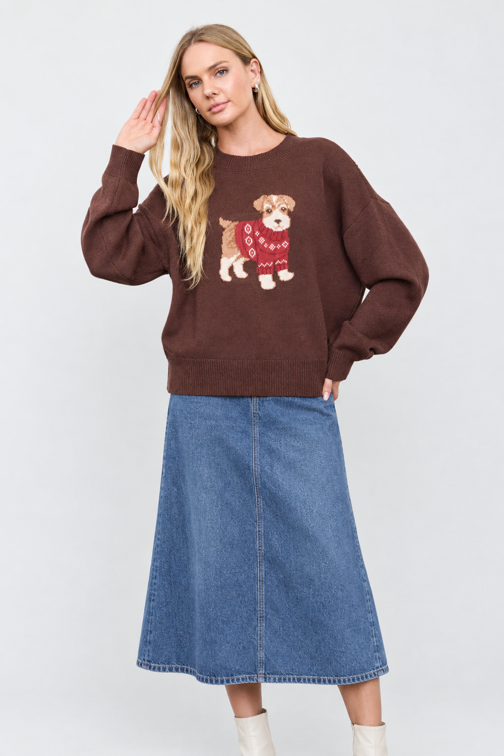 Brown Dog Graphic Sweater