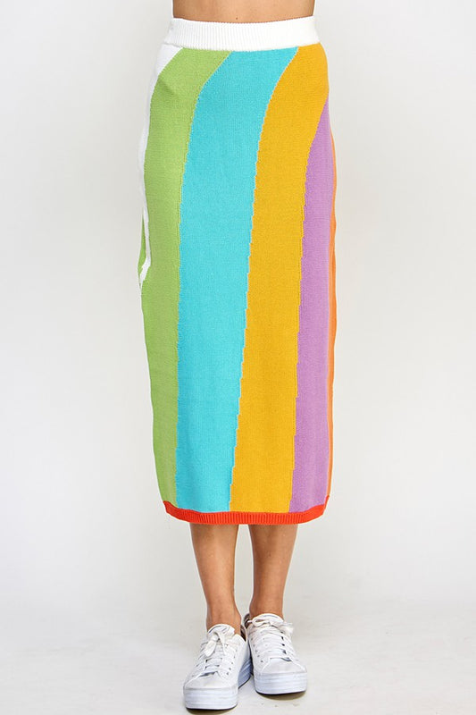 Color Me Happy Colorblock Midi Skirt
