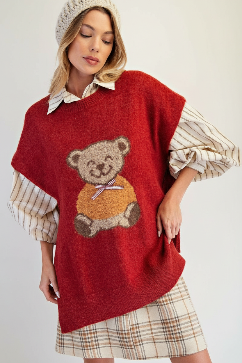 Blue, Red & Cream Teddy Bear Sweater Vest