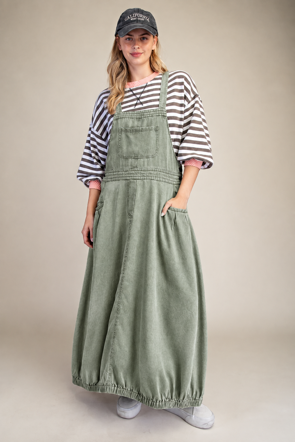 Denim Bib Overall Maxi Dress – Boho Bubble Hem Jumper