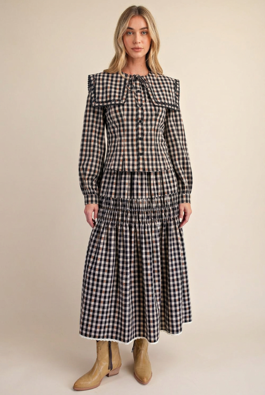 Prairie Charm Gingham Skirt Set