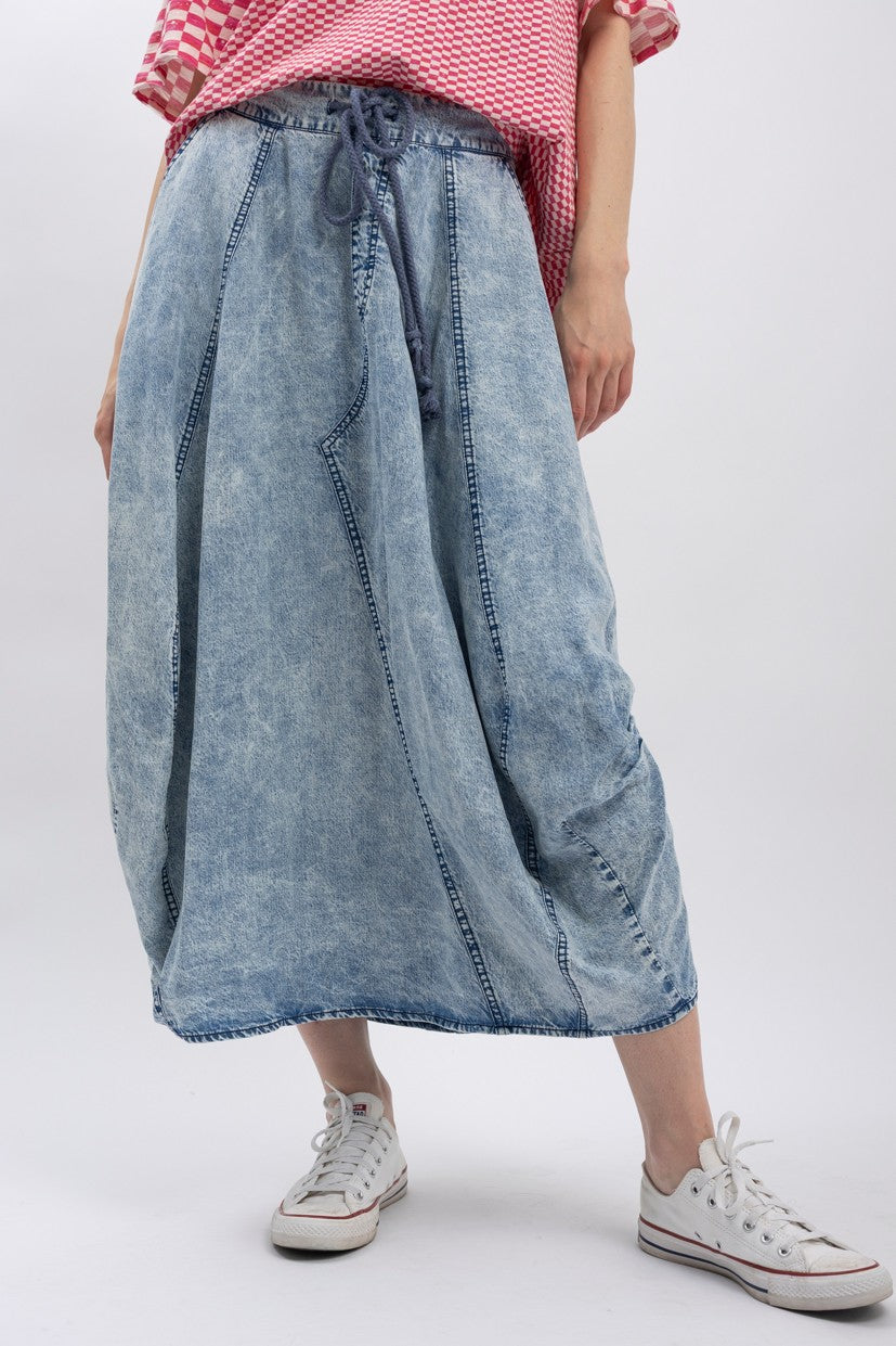 Free Spirit Drawstring Denim Midi Skirt