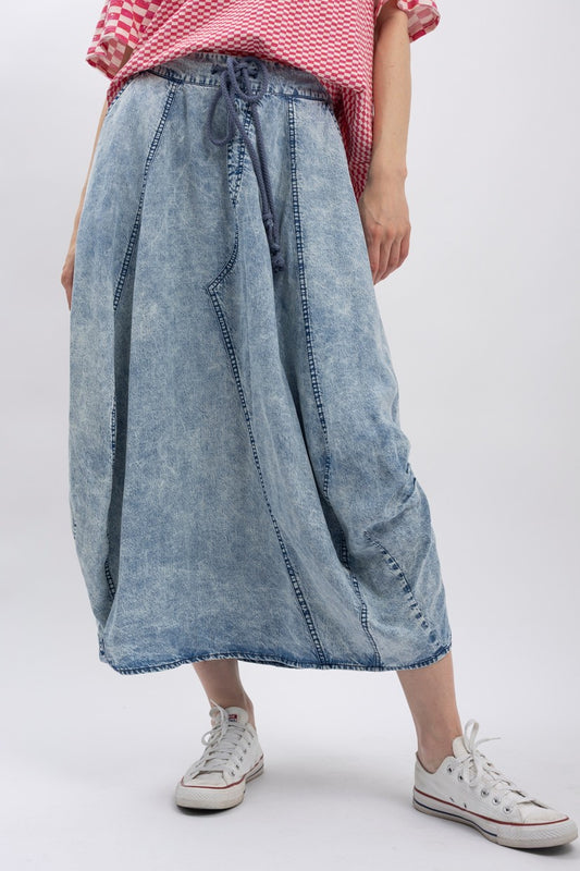 Free Spirit Drawstring Denim Midi Skirt