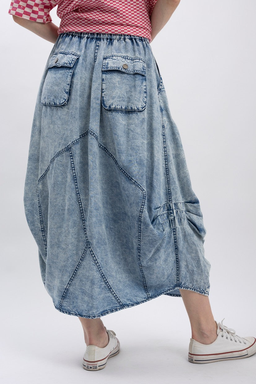 Free Spirit Drawstring Denim Midi Skirt