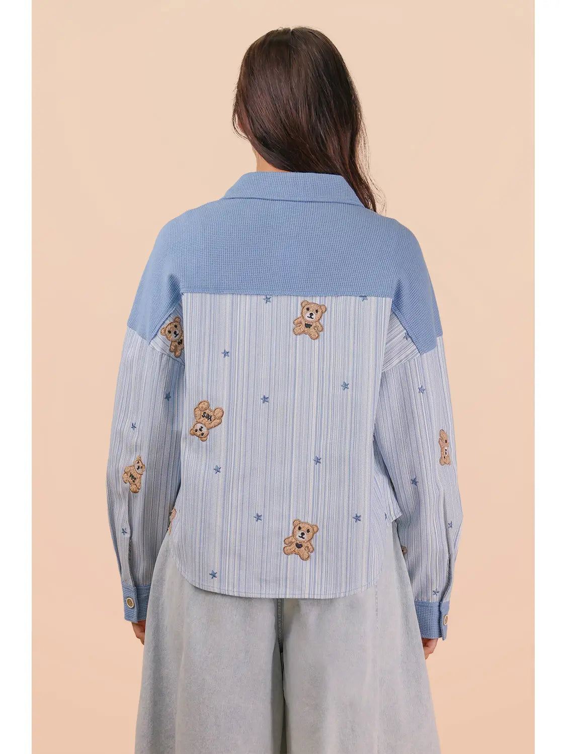 Teddy Bear Print Button-Front Jacket