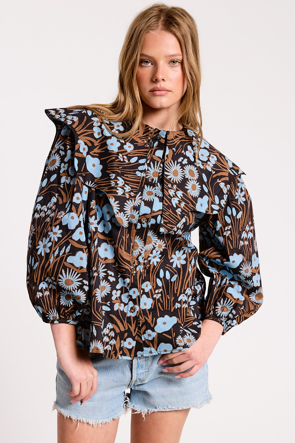 Wildflower Charm Statement Collar Blouse