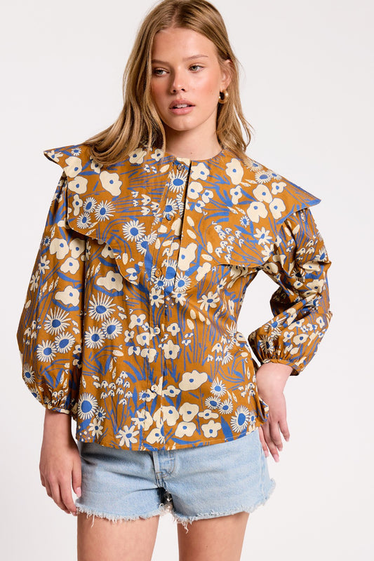Wildflower Charm Statement Collar Blouse