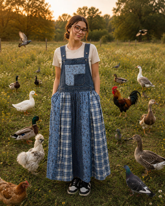 Blue and White Plaid/checkered overall