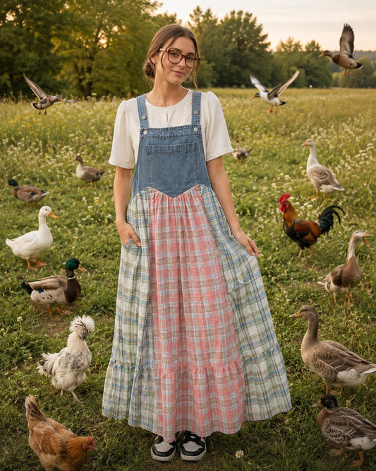 patchwork pinafore dress
