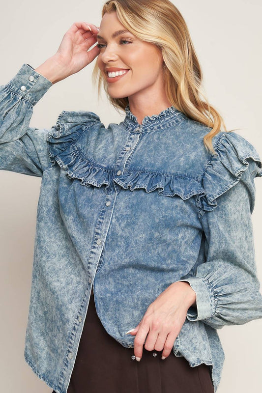 Denim Darling Ruffle Blouse