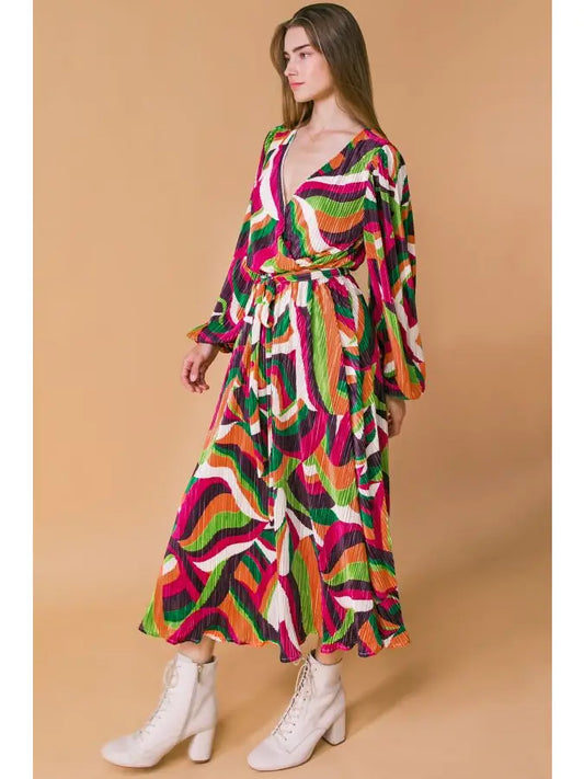 Color Crush Pleated Midi Dress